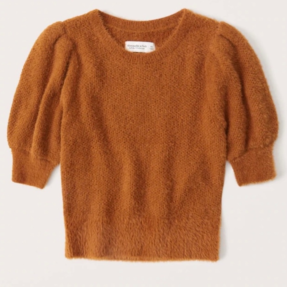 Abercrombie & Fitch Pumpkin Spice Orange Fuzzy Sweater Puff Sleeve Small
